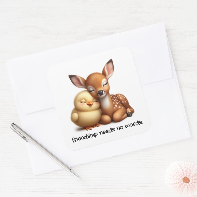 Niedliche Kick & Deer Cuddling Die besten Freunde Quadratischer Aufkleber (Umschlag)