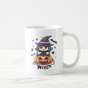 Niedliche Kid Hexe sitzend auf einem Kürbis - "Hex Kaffeetasse