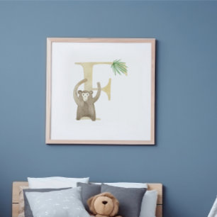 Niedliche Kids Animal MONKEY Monogramm F Kinderzim Poster