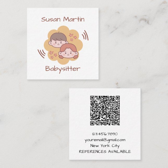 NIEDLICHE KIDS Babysitter QR Code Baby Quadratische Visitenkarte (Vorne/Hinten)