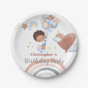Niedliche Kids Balloon African American Buben Gebu Pappteller