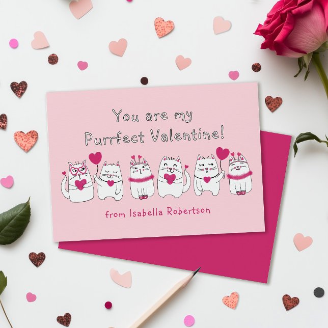Niedliche Kid's Classroom Valentine's Day Cats Pin Mitteilungskarte (Von Creator hochgeladen)