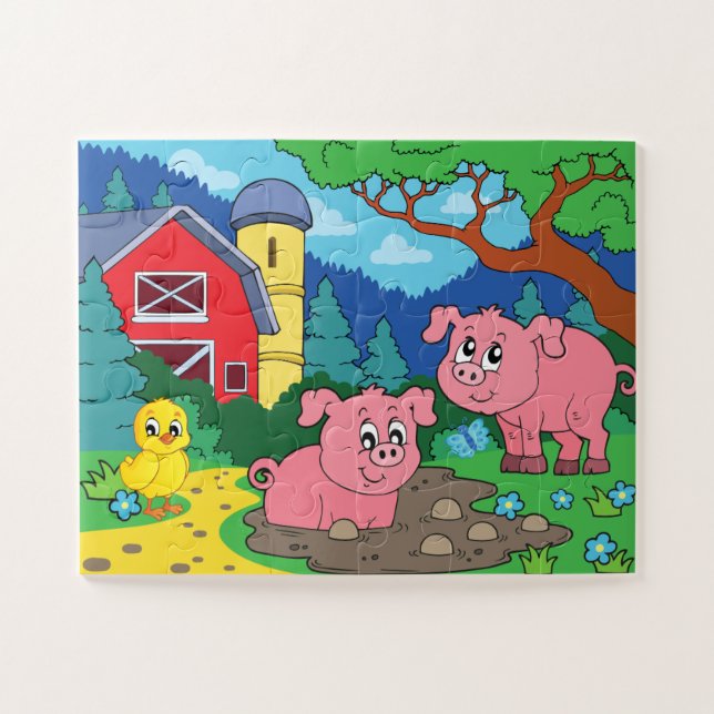 Niedliche Kids farbenfrohe Landtiere - Schweine (Horizontal)