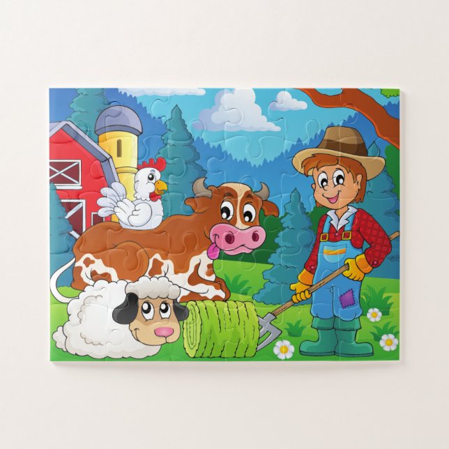Niedliche Kids farbenfrohe Landtiere und Bauer (Horizontal)