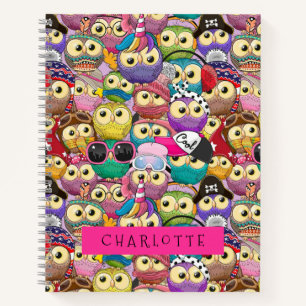 Niedliche Kids farbenfrohe Owls Cartoon Nahtloses Notizbuch