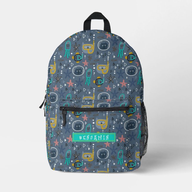 Niedliche Kids Fischen Katzen Seebarnelen Bedruckter Rucksack (Vorderseite)