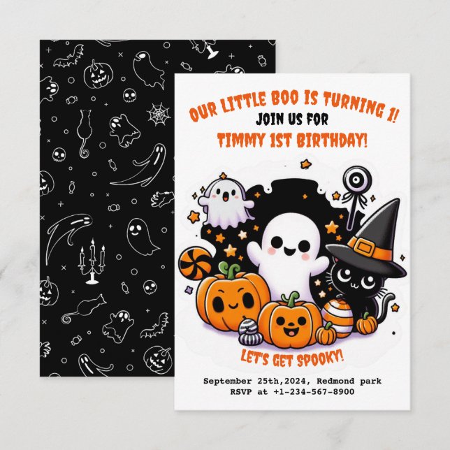 Niedliche Kids Halloween 1. Geburtstag Einladung (Vorne/Hinten)