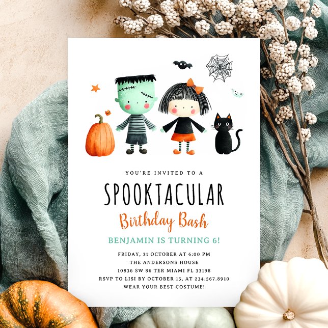 Niedliche Kids Halloween Geburtstagsparty Einladun Einladung (Von Creator hochgeladen)