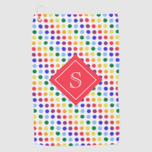 Niedliche Kids Red Rainbow Dots Monogramm Golfhandtuch
