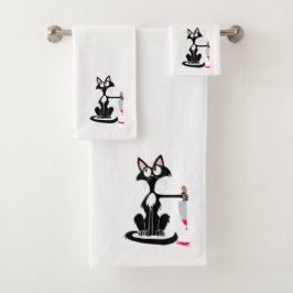 Niedliche Killerkatze mit einem blutigen Messer Badhandtuch Set