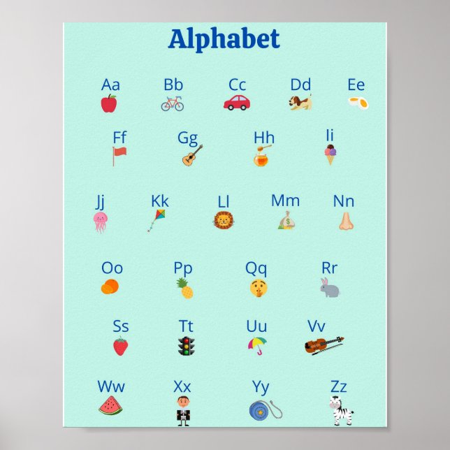 Niedliche Kinder ABC Alphabet Poster | Children Wa (Vorne)