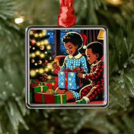 Niedliche Kinder am Weihnachtsmorgen Ornament Aus Metall