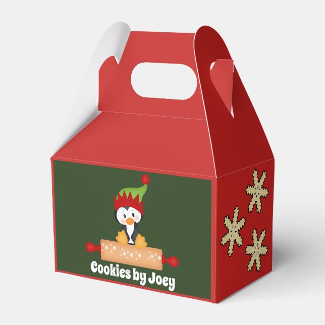 Niedliche Kinder backen Pinguine Weihnachtskeks Geschenkschachtel (Vorderseite)