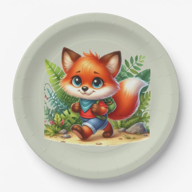 Niedliche Kinder Camping & Wanderfox Party Pappteller (Vorderseite)