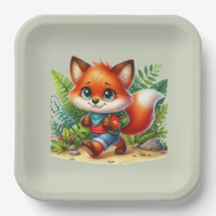 Niedliche Kinder Camping & Wanderfox Party Pappteller