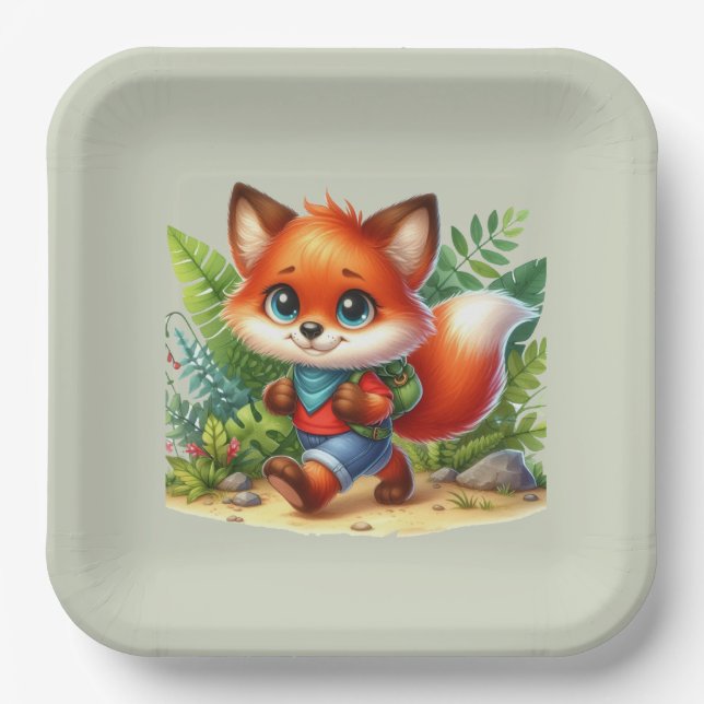Niedliche Kinder Camping & Wanderfox Party Pappteller (Vorderseite)