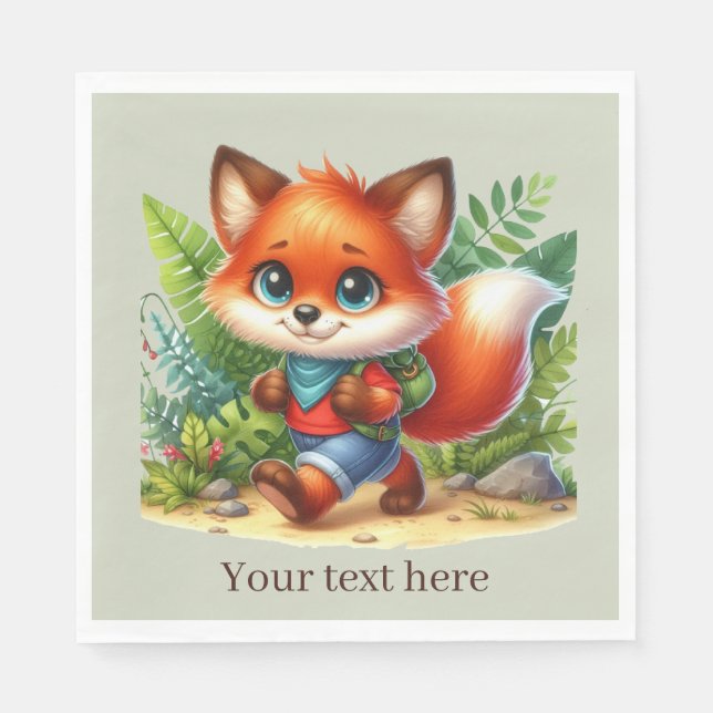 Niedliche Kinder Camping & Wanderfox Party Serviette (Vorderseite)