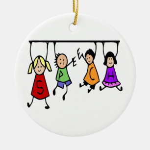 Niedliche Kinder Cartoon, der Redewörter hält Keramik Ornament