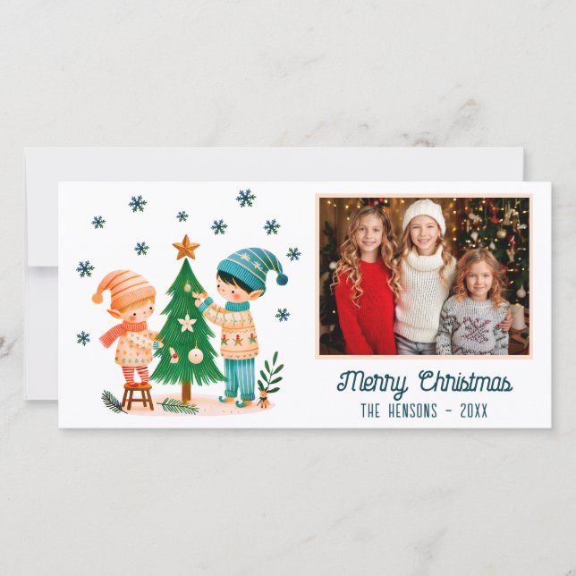 Niedliche Kinder Dekorieren Weihnachten Bäume Foto (Vorderseite)