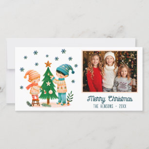 Niedliche Kinder Dekorieren Weihnachten Bäume Foto
