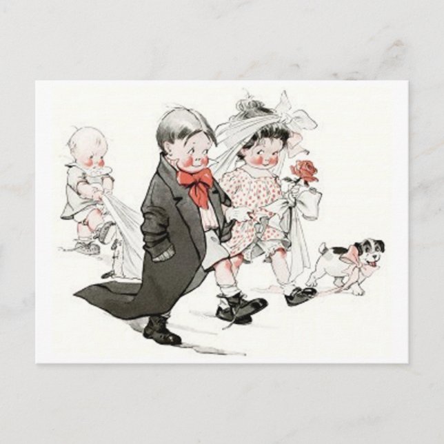 Niedliche Kinder, die den Hochzeits-März tun Postkarte (Vorderseite)