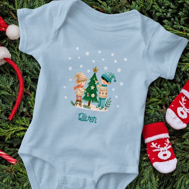 Niedliche Kinder, die den Weihnachtsbaum Gezeichne Baby Strampler (Von Creator hochgeladen)