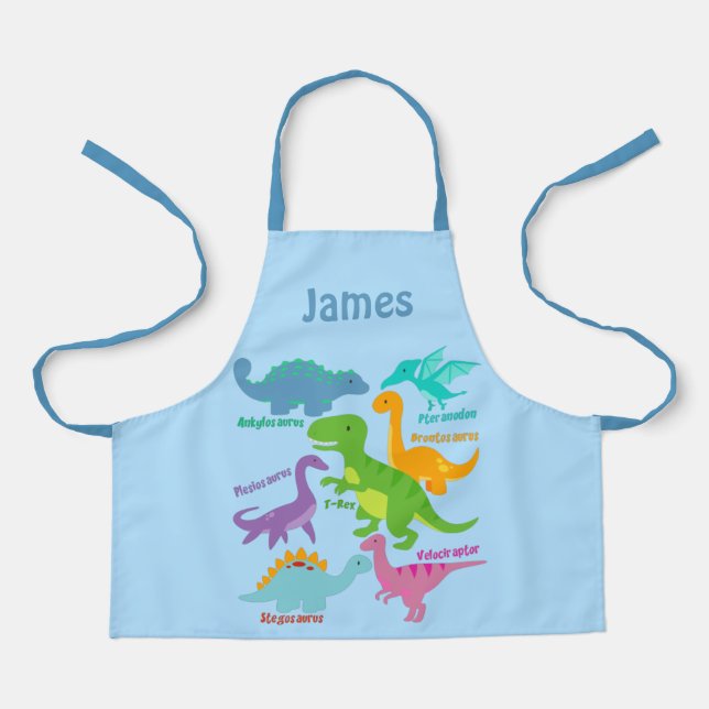 Niedliche Kinder Dinosaurier und Namen blau Schürze (Vorderseite)