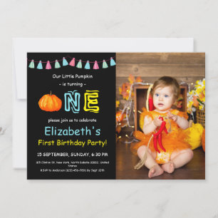 Niedliche Kinder Farbiges Foto Pumpkin Geburtstag Einladung