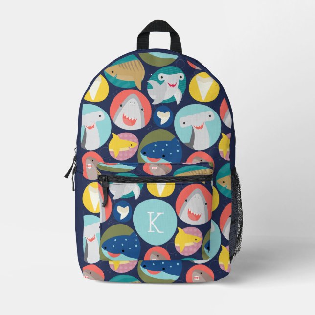 Niedliche Kinder Haiarten Druckknopfbeutel Bedruckter Rucksack (Vorderseite)