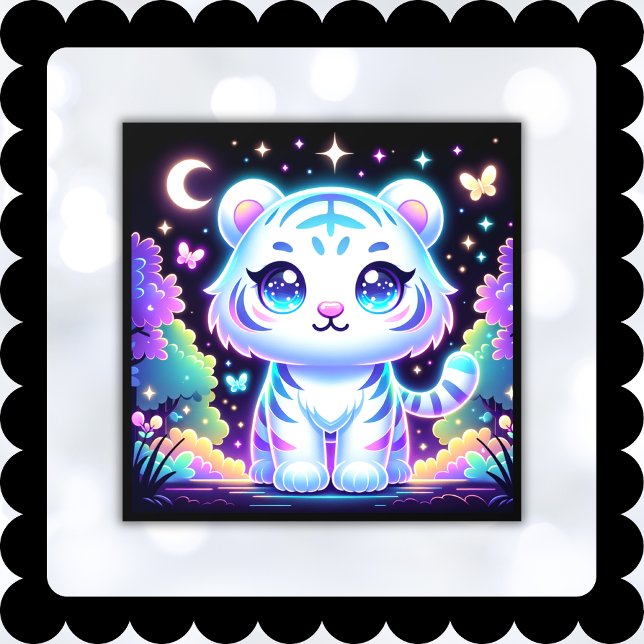 Niedliche Kinder Holografischer Weißer Tiger | Fensteraufkleber (Von Creator hochgeladen)