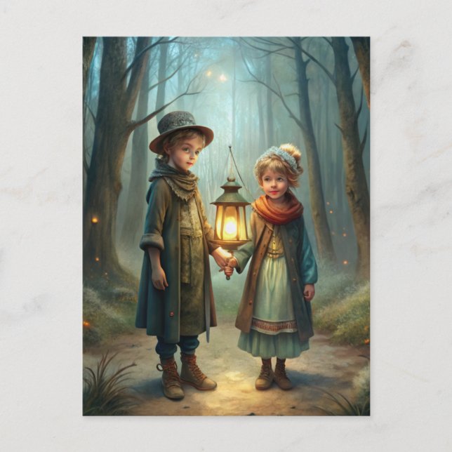 Niedliche Kinder im Winter Postkarte (Vorderseite)