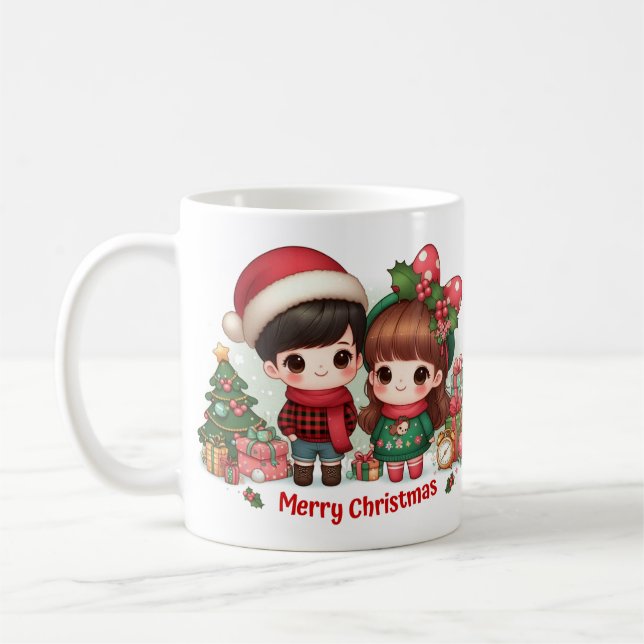 Niedliche Kinder mit Gruß frohen Weihnachten Kaffeetasse (Links)