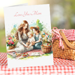 Niedliche Kinder picknicken mit Mama Muttertag Was