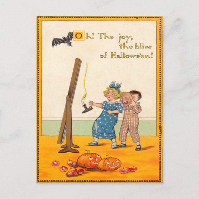 Niedliche Kinder Prank Kürbislaterne Postkarte (Vorderseite)