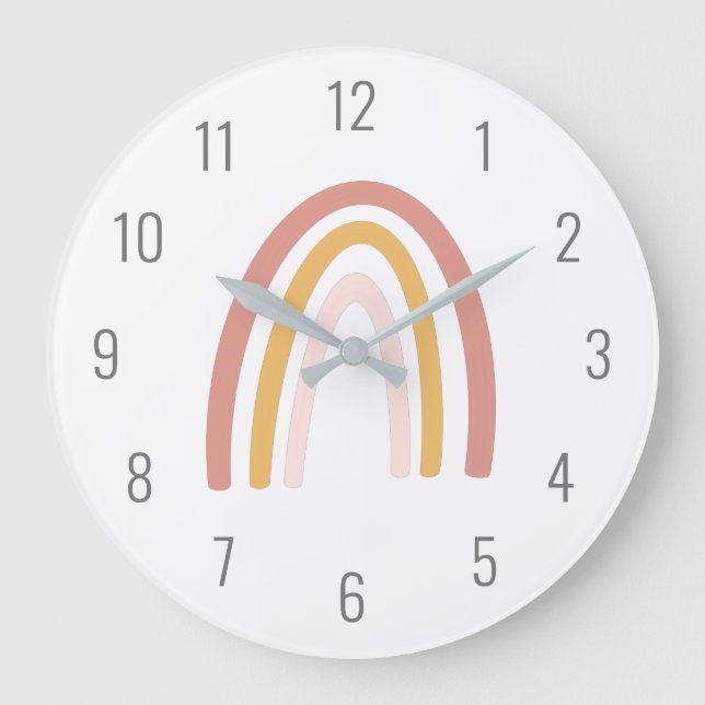 Niedliche Kinder rosa pastellfarbene Rainbow Wall  Große Wanduhr (Vorderseite)