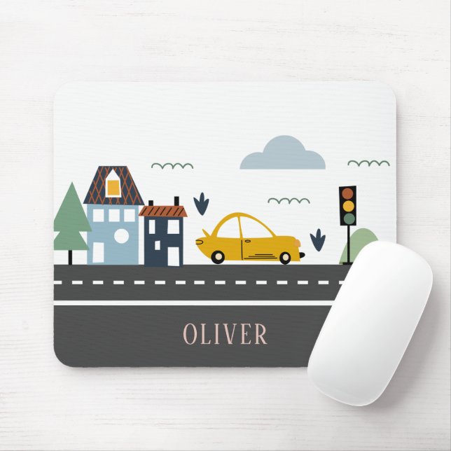 Niedliche Kinder Stadtfahrzeuge Autos Straße Stadt Mousepad (Mit Mouse)