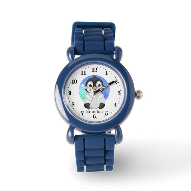 niedliche Kinder unisex Pinguin-Liebhaber fügen Na Armbanduhr (Vorderseite)