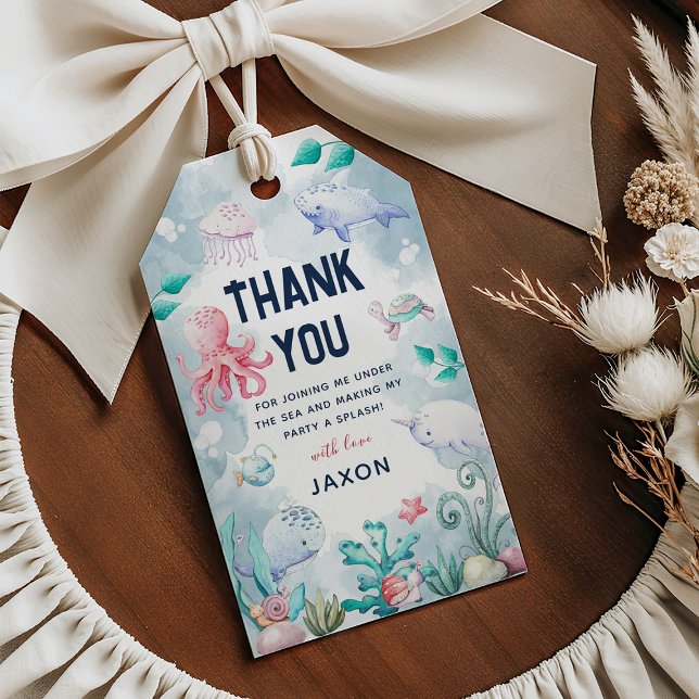 Niedliche Kinder unter dem Meer Geburtstag Danke,  Geschenkanhänger (Von Creator hochgeladen)