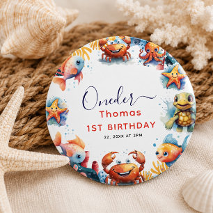 Niedliche Kinder Wasserfarbe Seemeer 1. Geburtstag Button