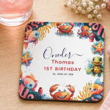 Niedliche Kinder Wasserfarbe Seemeer 1. Geburtstag