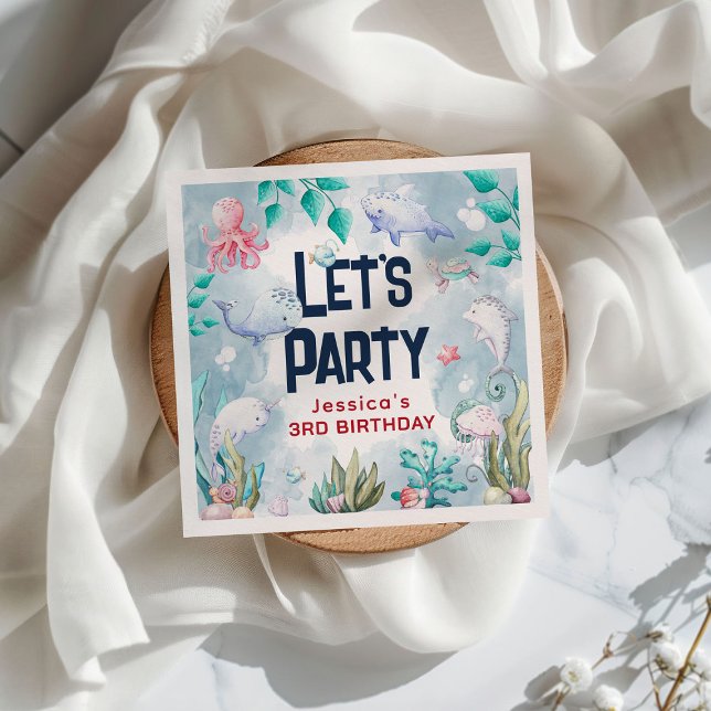 Niedliche Kinder Wasserfarbe Unter dem Meer Geburt Serviette (Von Creator hochgeladen)