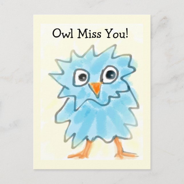 Niedliche kinderblaue Farbe Owl Vermisst Postkarte (Vorderseite)