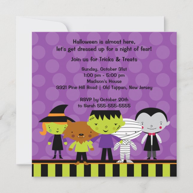 Niedliche Kinderhalloween-Kostüm-Party Einladung (Vorderseite)
