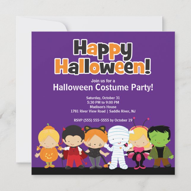 Niedliche Kinderhalloween-Kostüm-Party Einladung (Vorderseite)