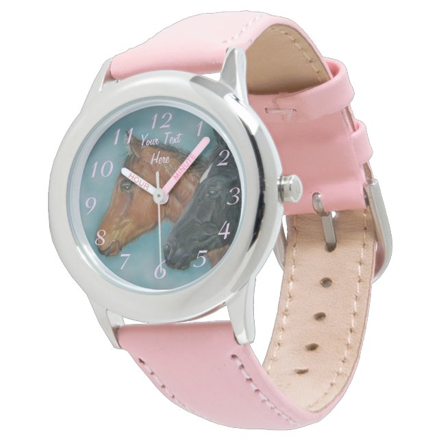 niedliche Kinderpferde Schwarzer Forelle Armbanduhr (Schrägansicht)