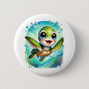 Niedliche Kinderschildkröte Schwimmen im Ozean Button