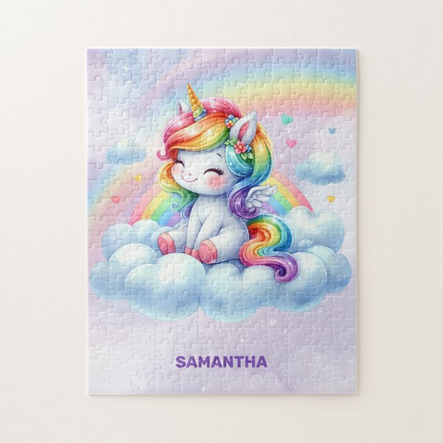 Niedliche Kindersitze auf einer Wolke und Regenbög (Vertikal)