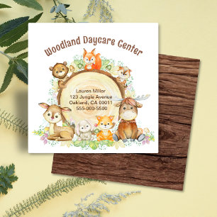 Niedliche Kindertagesstätten Woodland Tiere Quadratische Visitenkarte