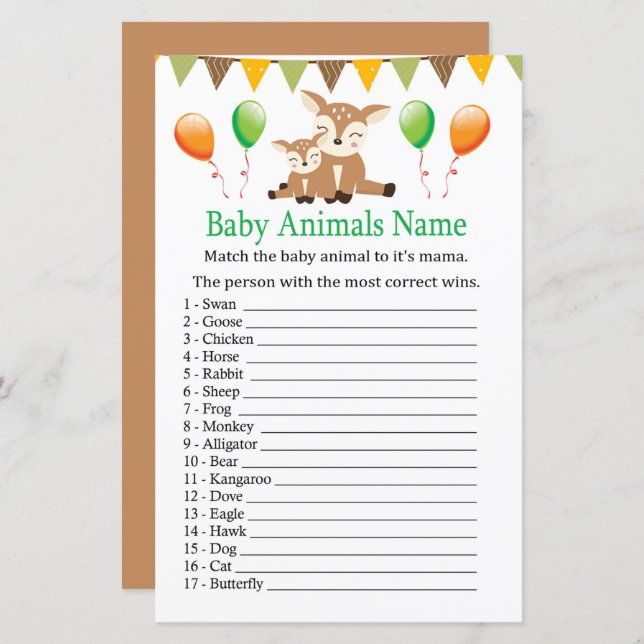 Niedliche Kindertiere Name Game (Vorne/Hinten)
