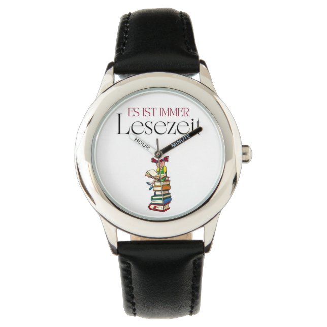 Niedliche Kinderuhr "Es ist immer Lesezeit" Armbanduhr (Vorderseite)